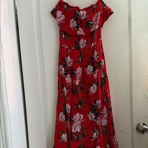 Strapless Red Floral Dress